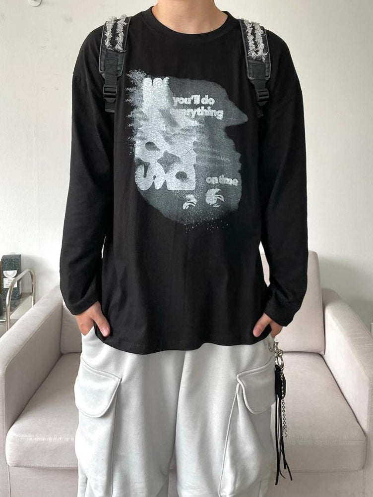 ON TIME 殘影 印花 長袖 T恤 / 4色【部分現貨】