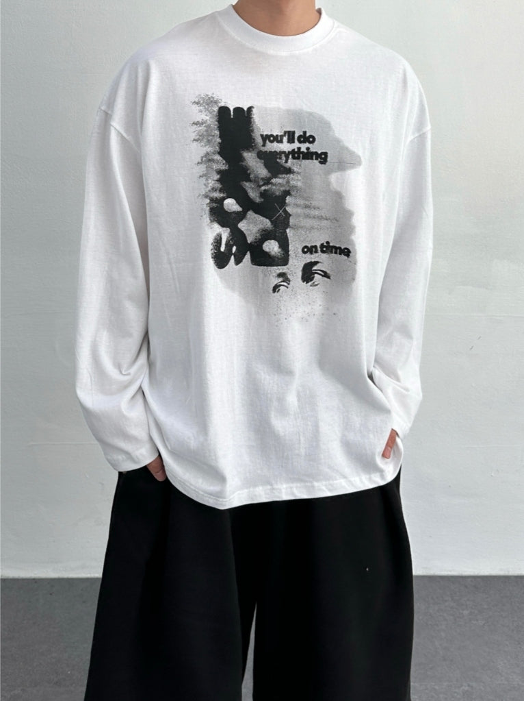 ON TIME 殘影 印花 長袖 T恤 / 4色【部分現貨】