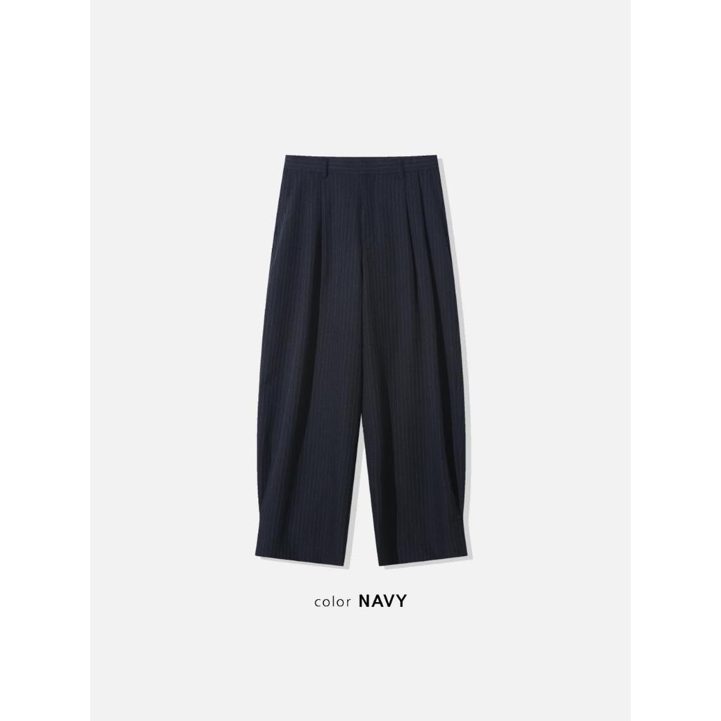 弧形 條紋 打褶 彎刀 西裝褲 / 3 色【部分現貨】