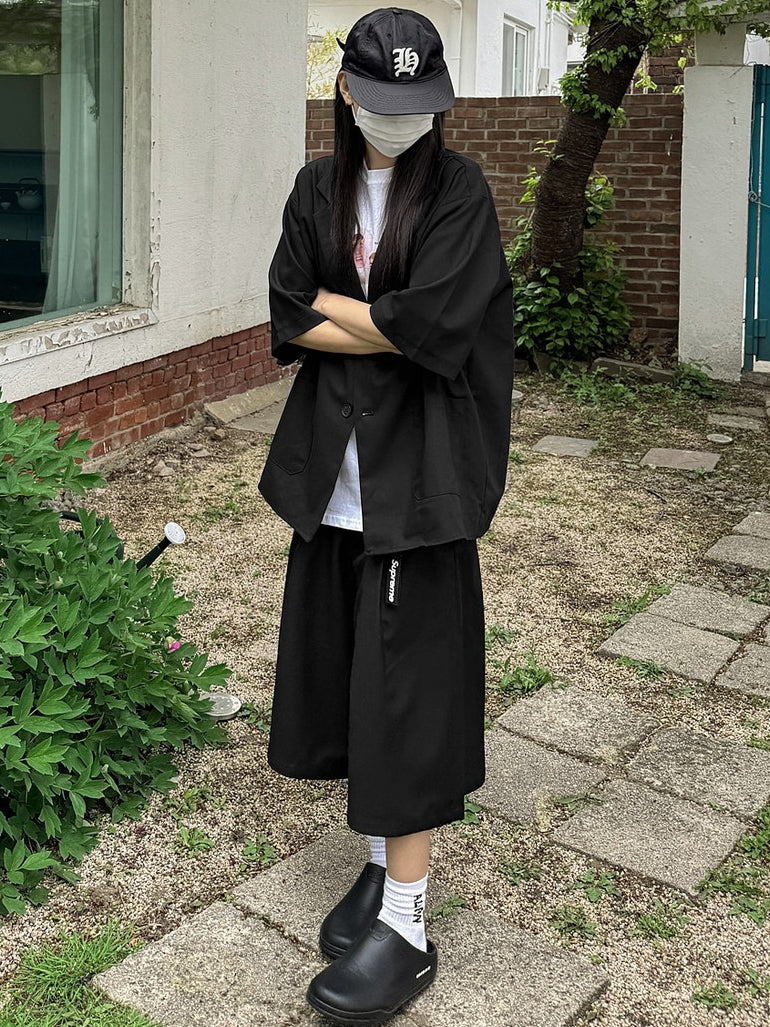 涼感 亞麻 輕正裝 五分袖 西裝外套 / 2色【部分現貨】