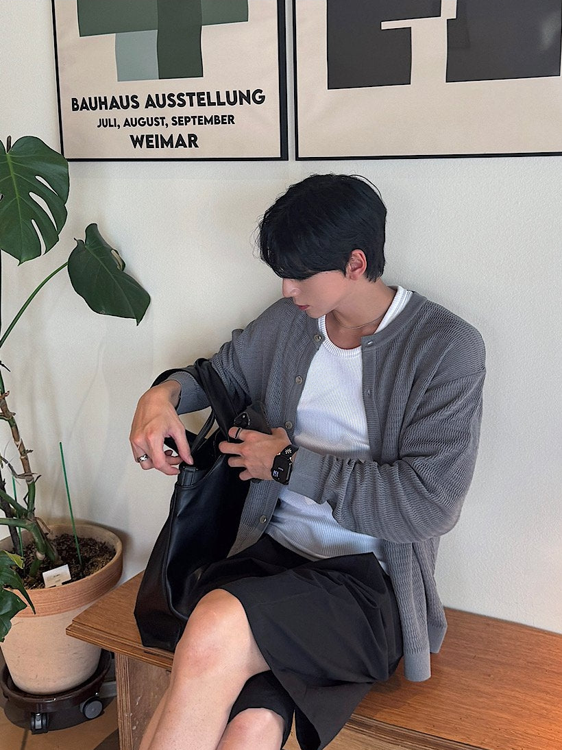 簡約 網眼 透氣 亨利領 開襟衫 外套 / 4色【部分現貨】