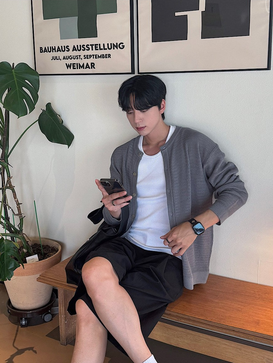 簡約 網眼 透氣 亨利領 開襟衫 外套 / 4色【部分現貨】