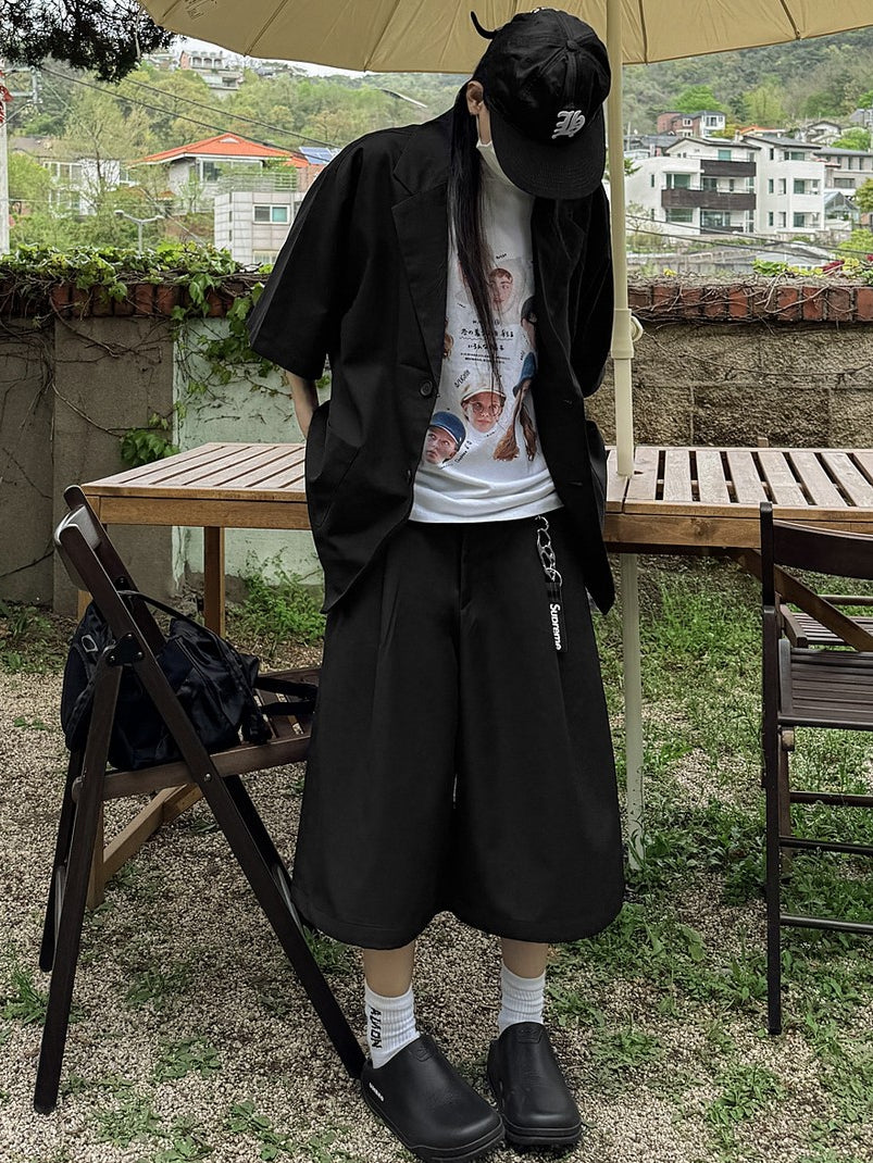 涼感 亞麻 輕正裝 五分袖 西裝外套 / 2色【部分現貨】