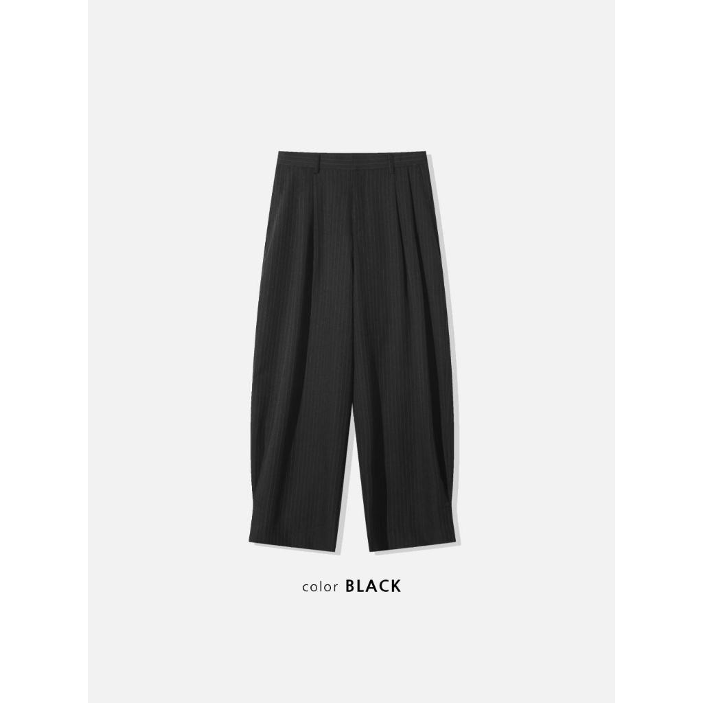 弧形 條紋 打褶 彎刀 西裝褲 / 3 色【部分現貨】