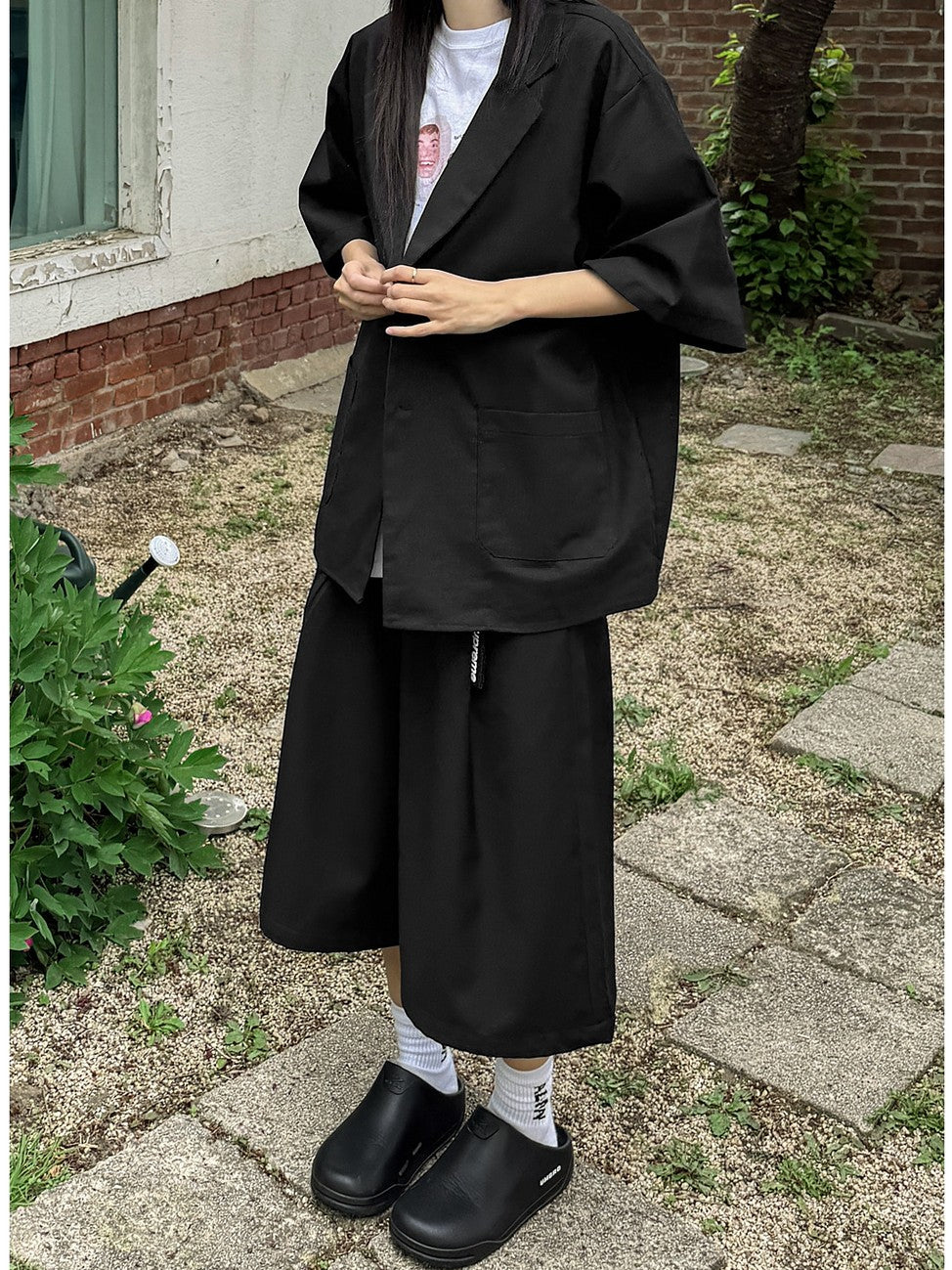 涼感 亞麻 輕正裝 五分袖 西裝外套 / 2色【部分現貨】