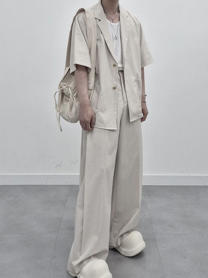 涼感 亞麻 輕正裝 五分袖 西裝外套 / 2色【部分現貨】