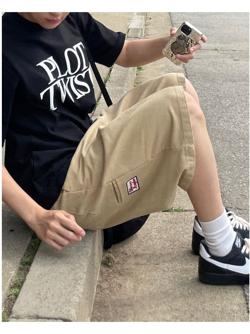 簡約 百搭 電繡 小標 百慕達 短褲 / 4色【部分現貨】