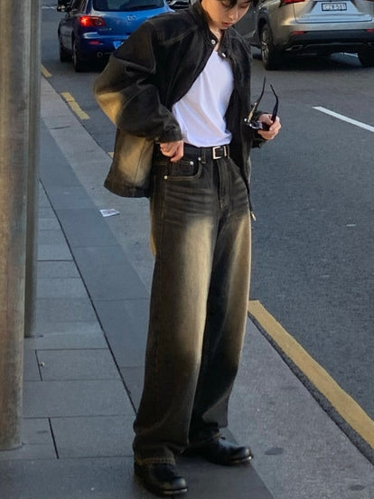 復古 水洗 寬鬆 顯高 直筒 牛仔褲 / 3色【部分現貨】