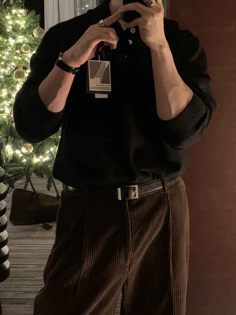 簡約 仿羊絨 翻領 三扣 Polo 針織衫  / 9色【部分現貨】