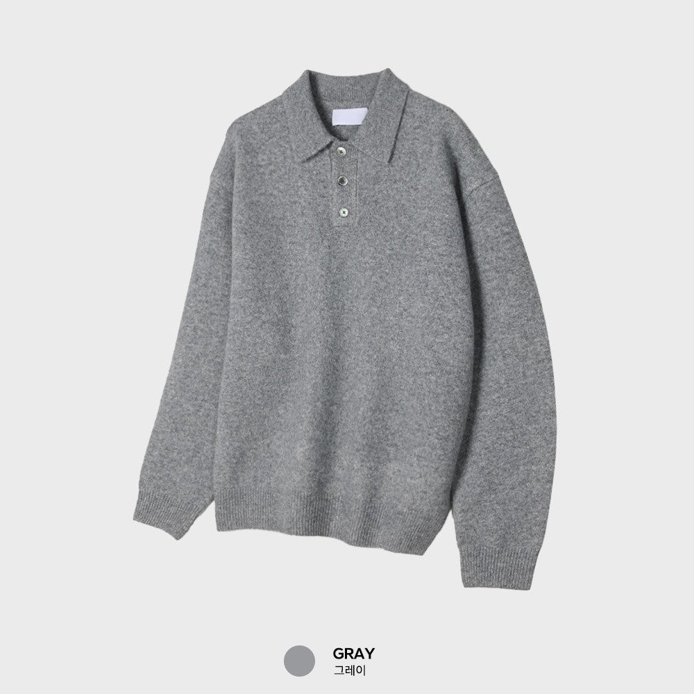 簡約 仿羊絨 翻領 三扣 Polo 針織衫  / 9色【部分現貨】
