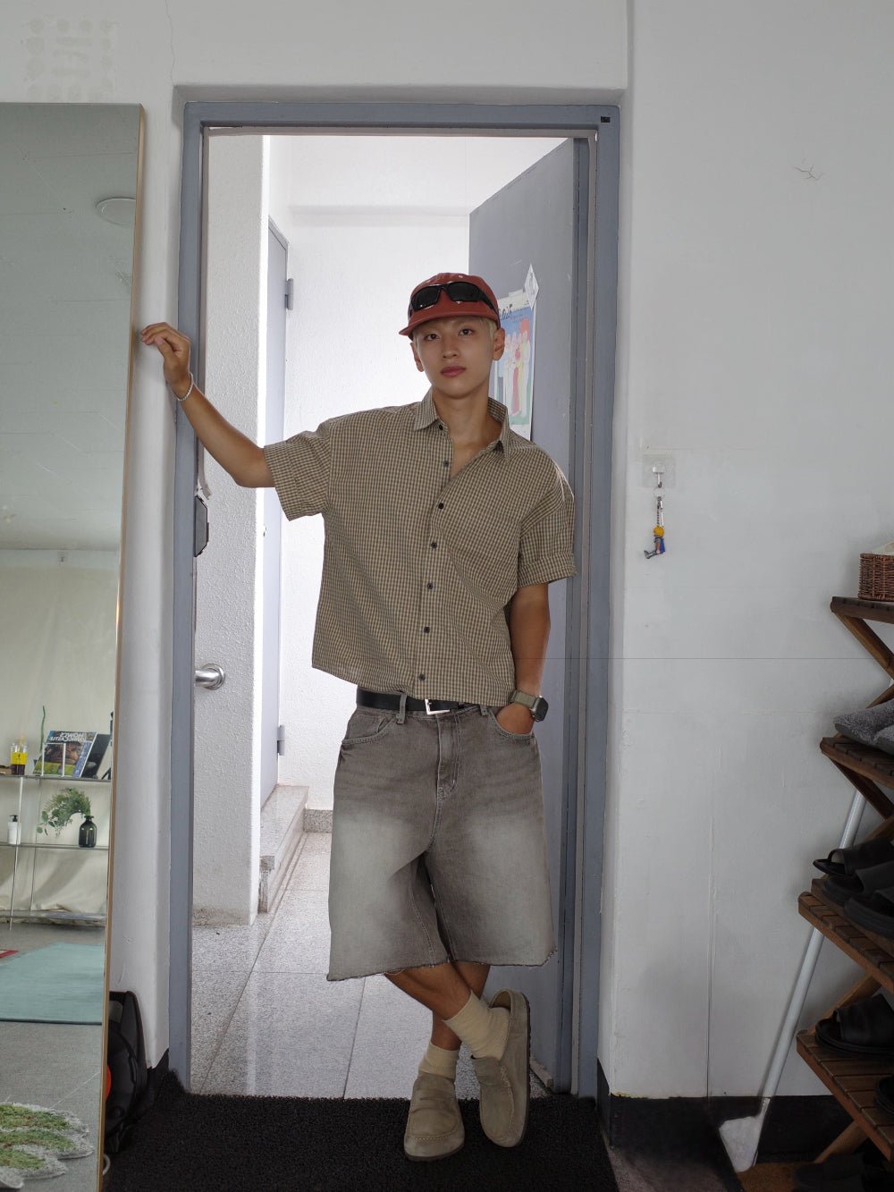 Boxy 短版 格紋 半袖 寬鬆 襯衫 / 4色 - WHATEVER STUDIO