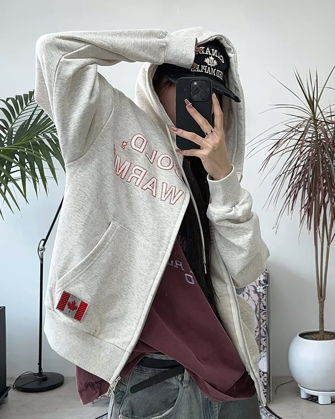 街頭 CANADA 加拿大印花 雙拉鍊 連帽 外套 - WHATEVER