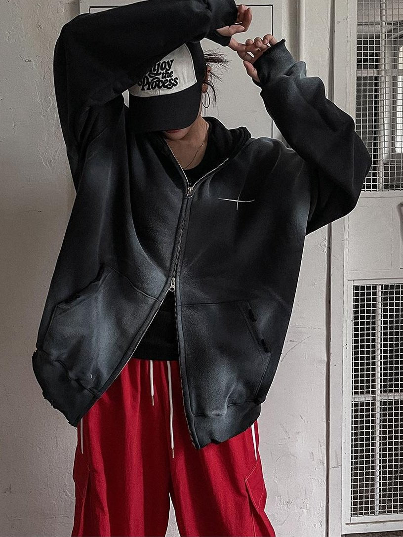 Dirty Fit 紮染 不修邊 雙拉鍊 y2k 連帽 外套 / 2色【部分現貨】 - WHATEVER