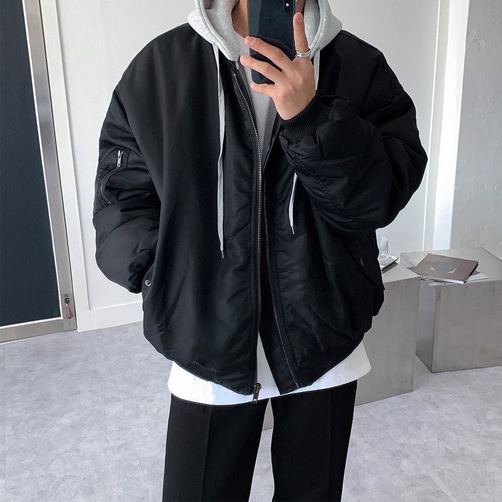 寬鬆 MA - 1 連帽可拆 飛行夾克 羽絨外套 / 3色 - WHATEVER