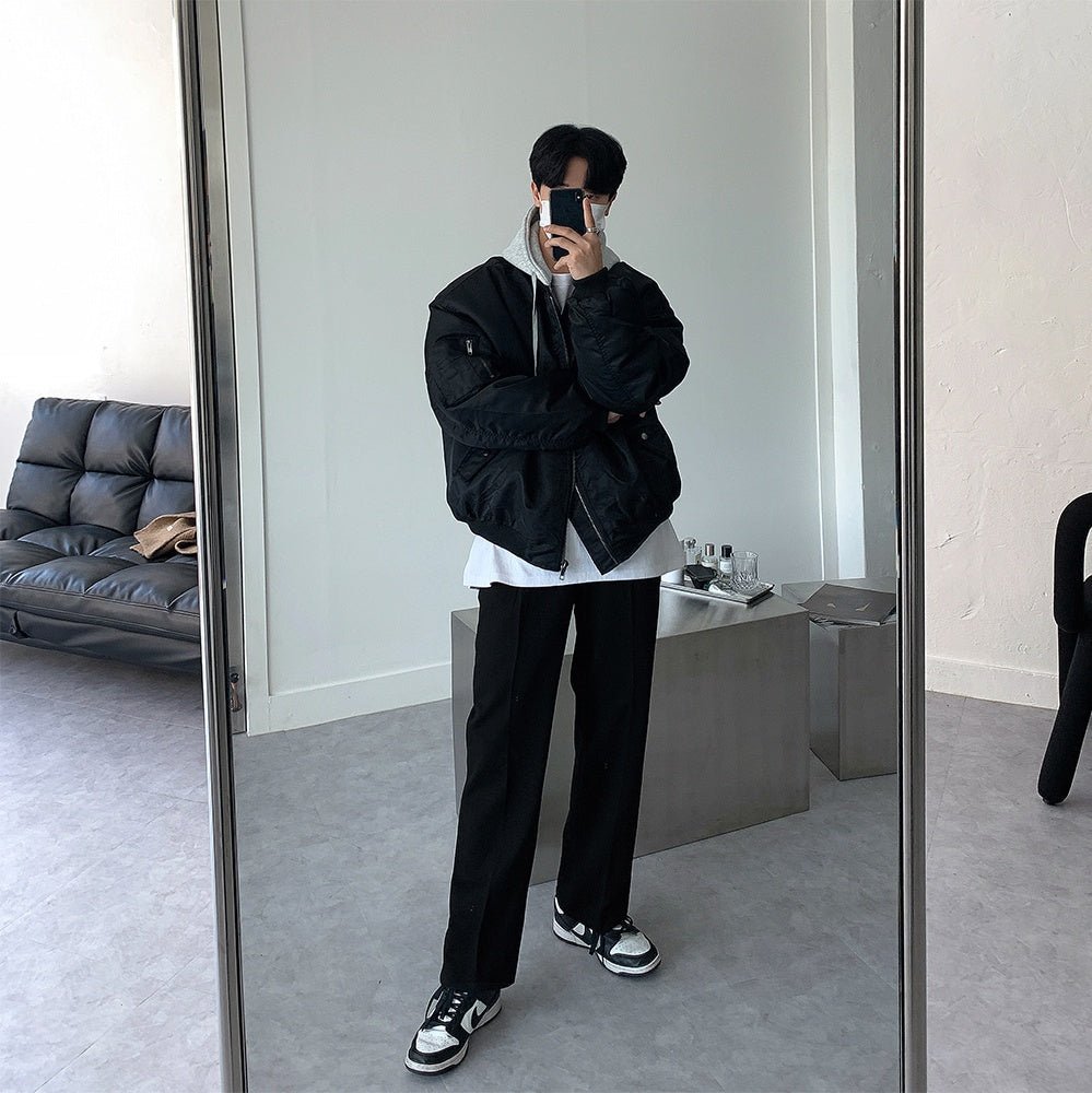 寬鬆 MA - 1 連帽可拆 飛行夾克 羽絨外套 / 3色 - WHATEVER