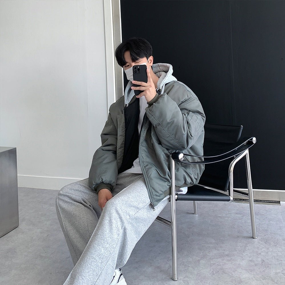 寬鬆 MA - 1 連帽可拆 飛行夾克 羽絨外套 / 3色 - WHATEVER