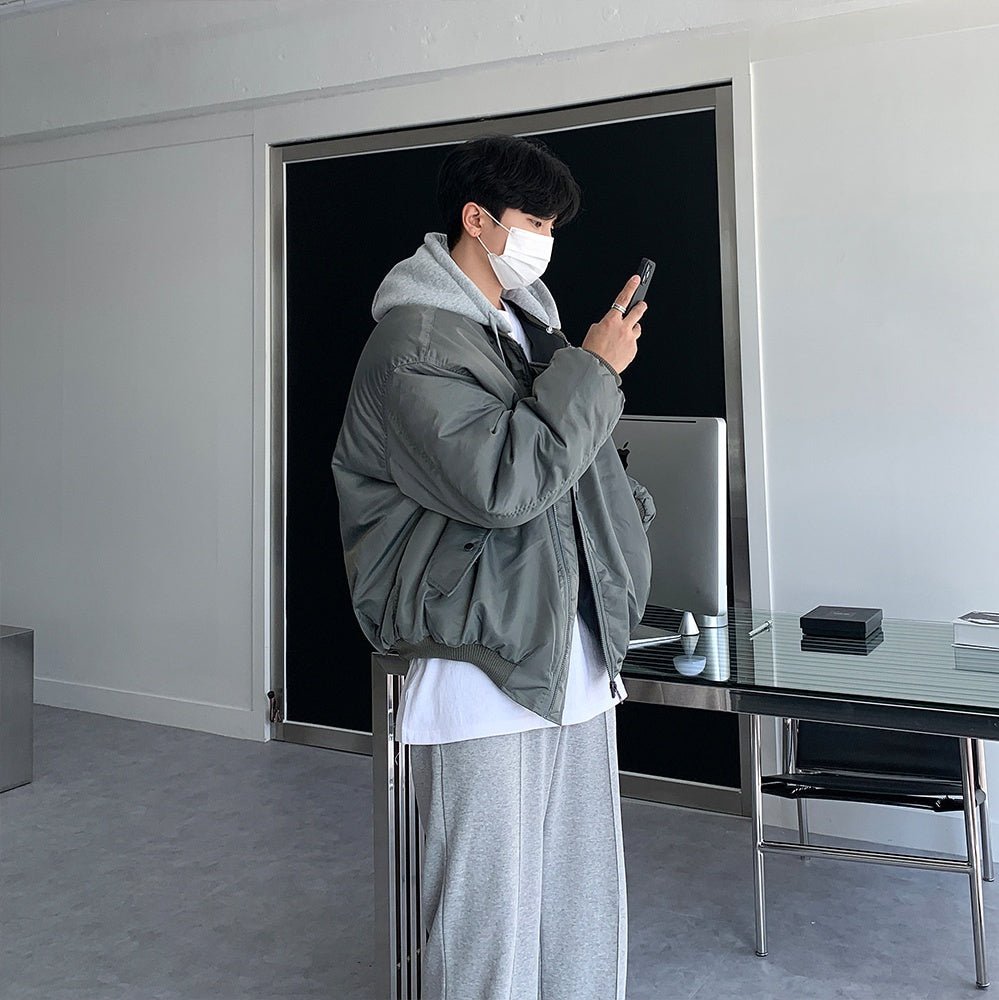 寬鬆 MA - 1 連帽可拆 飛行夾克 羽絨外套 / 3色 - WHATEVER