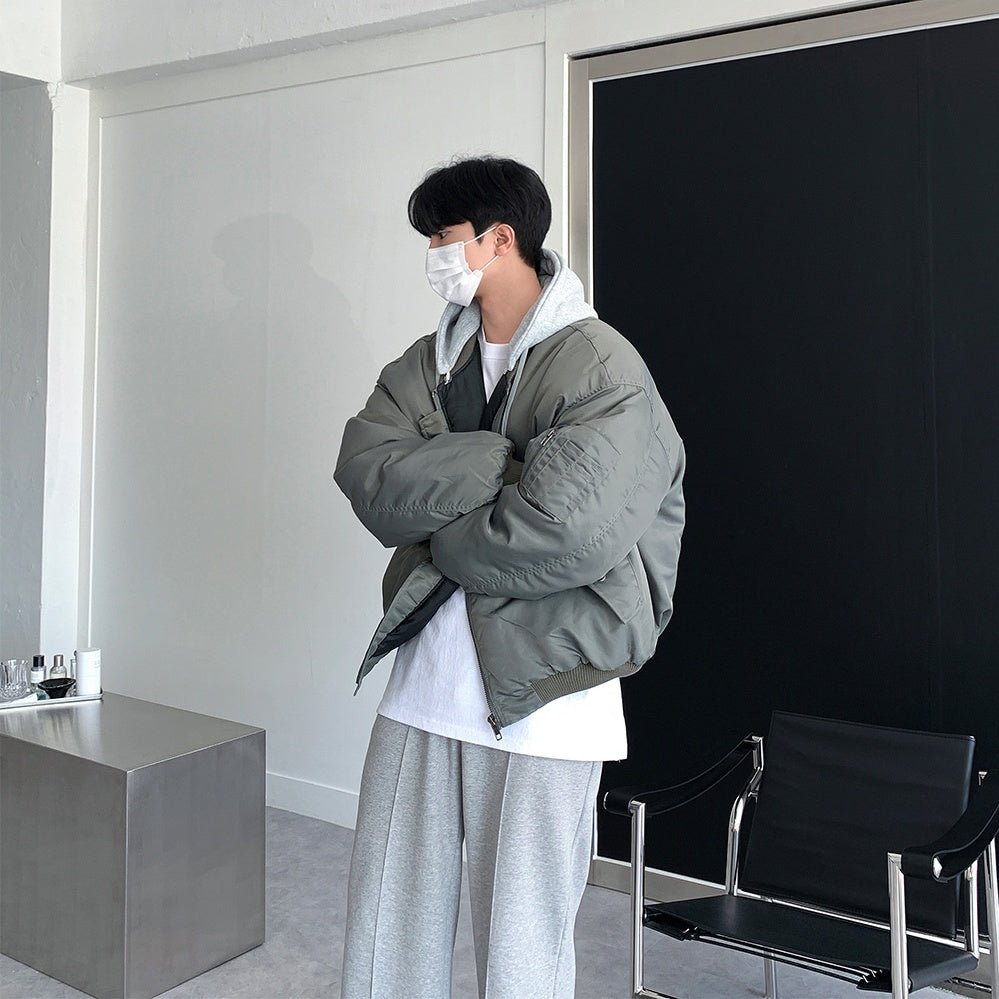 寬鬆 MA - 1 連帽可拆 飛行夾克 羽絨外套 / 3色 - WHATEVER