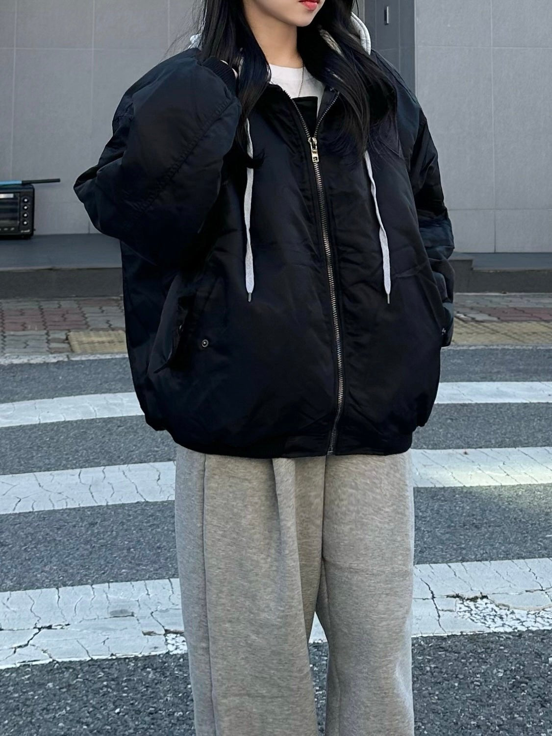 寬鬆 MA - 1 連帽可拆 飛行夾克 羽絨外套 / 3色 - WHATEVER