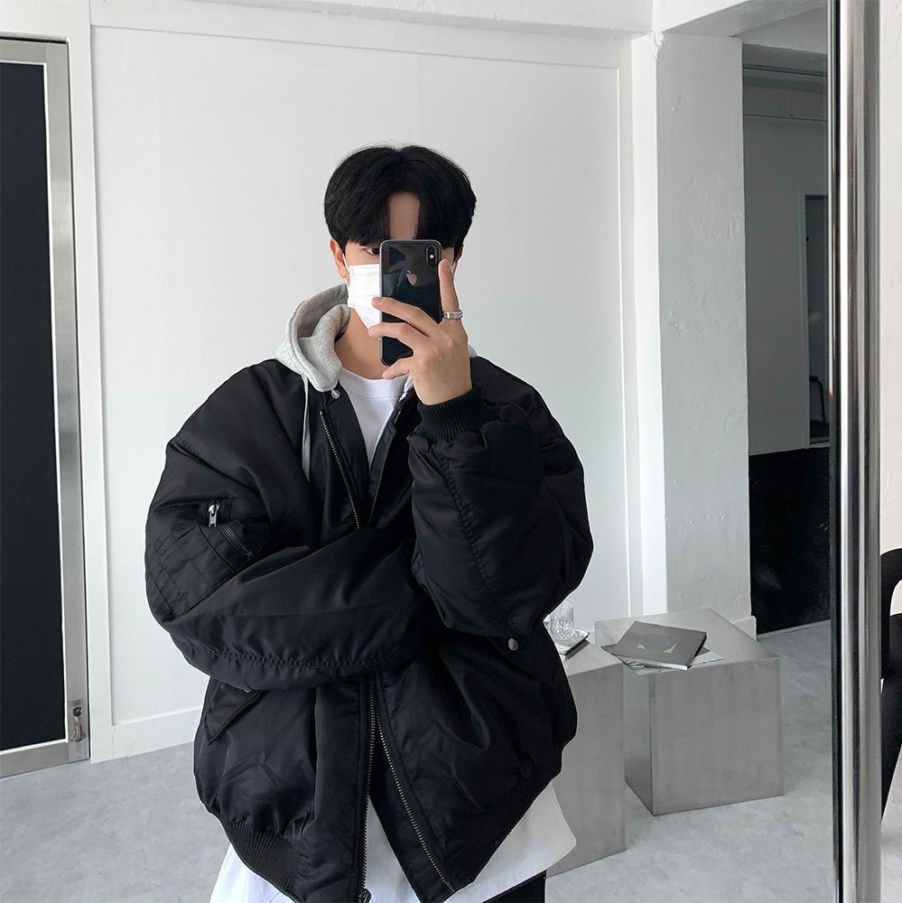 寬鬆 MA - 1 連帽可拆 飛行夾克 羽絨外套 / 3色 - WHATEVER