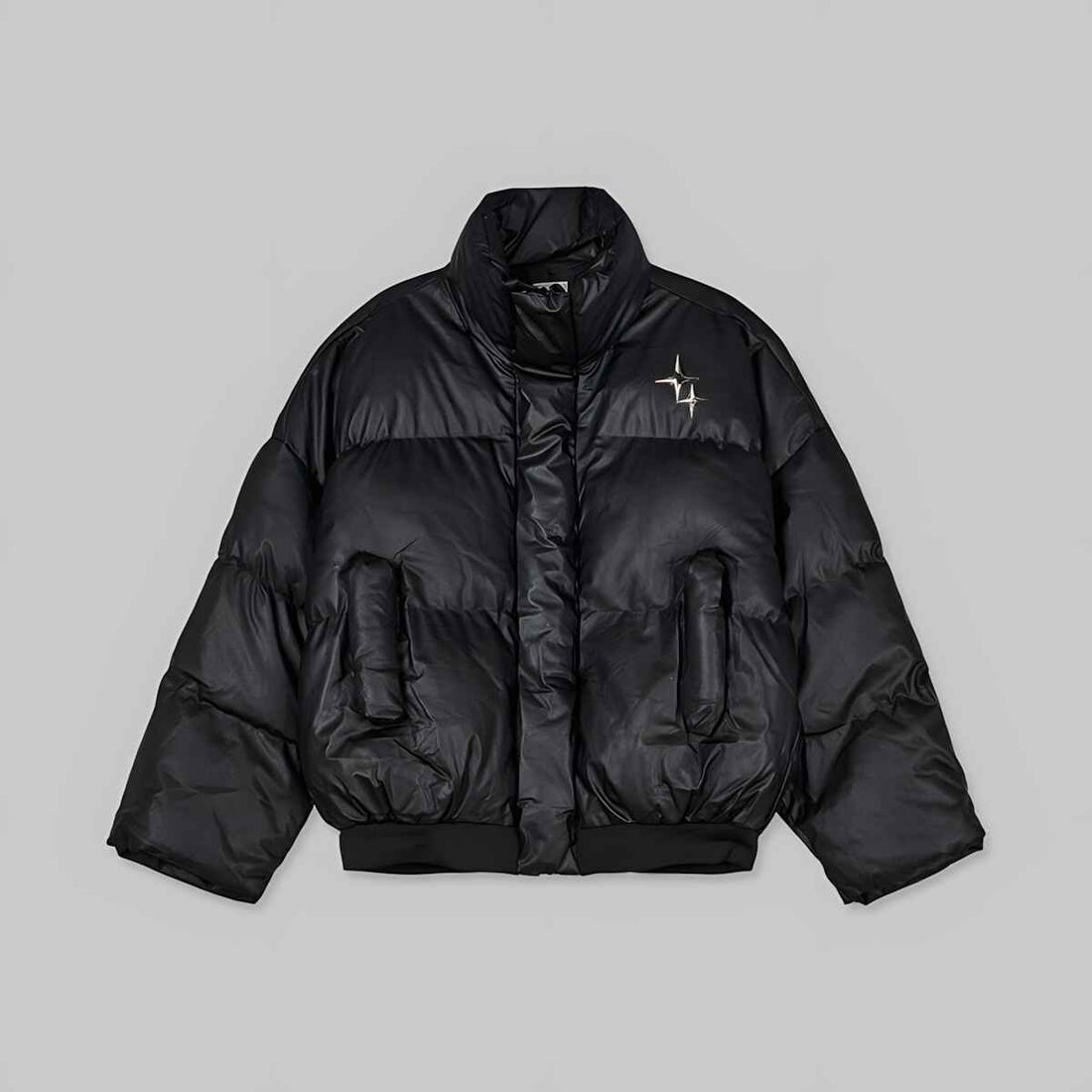 雙星胸針 仿皮革 短版 高領 羽絨外套 - WHATEVER STUDIO