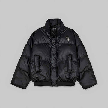 雙星胸針 仿皮革 短版 高領 羽絨外套 - WHATEVER STUDIO