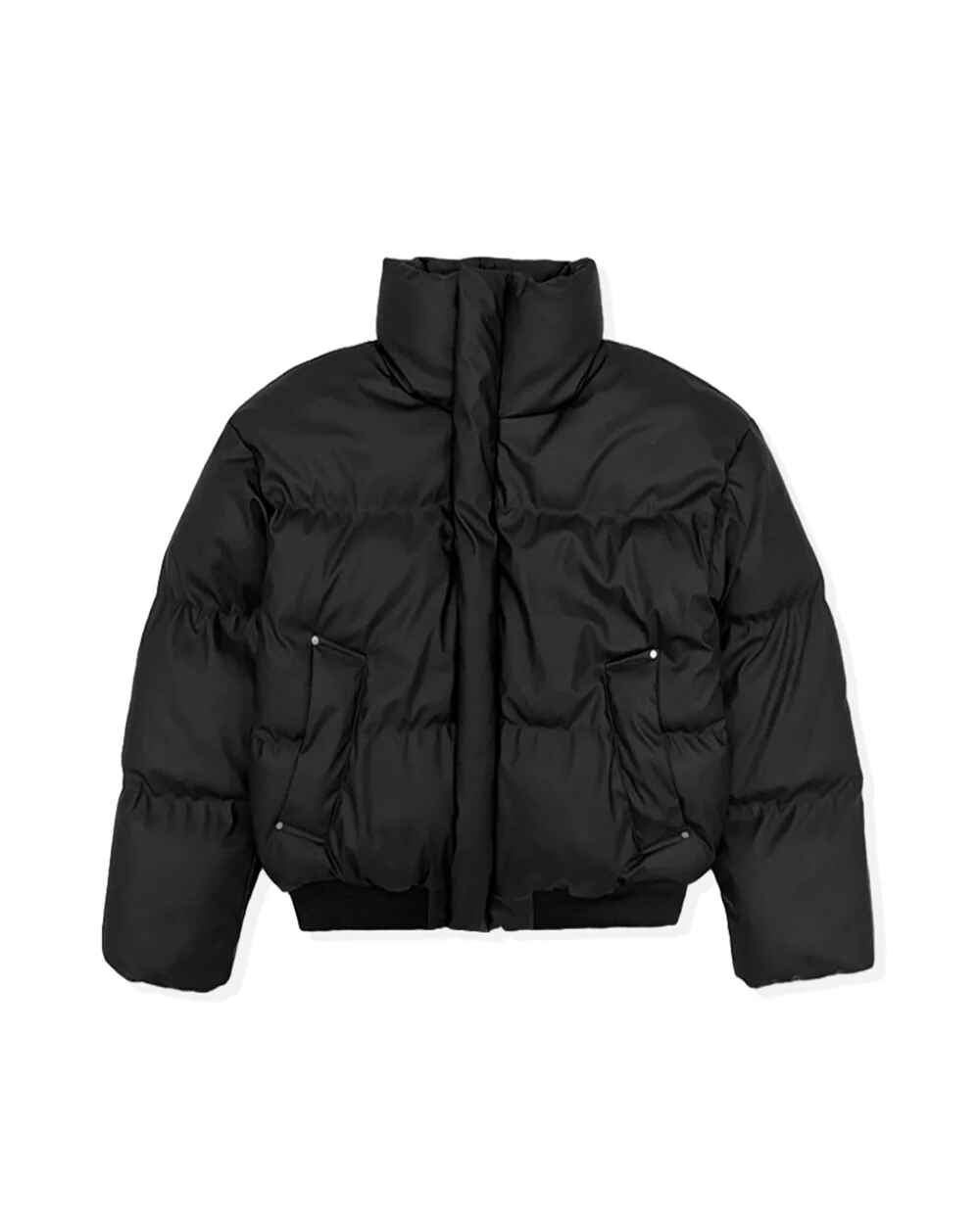 極簡 鉚釘 高領 短版 仿皮 羽絨外套 - WHATEVER