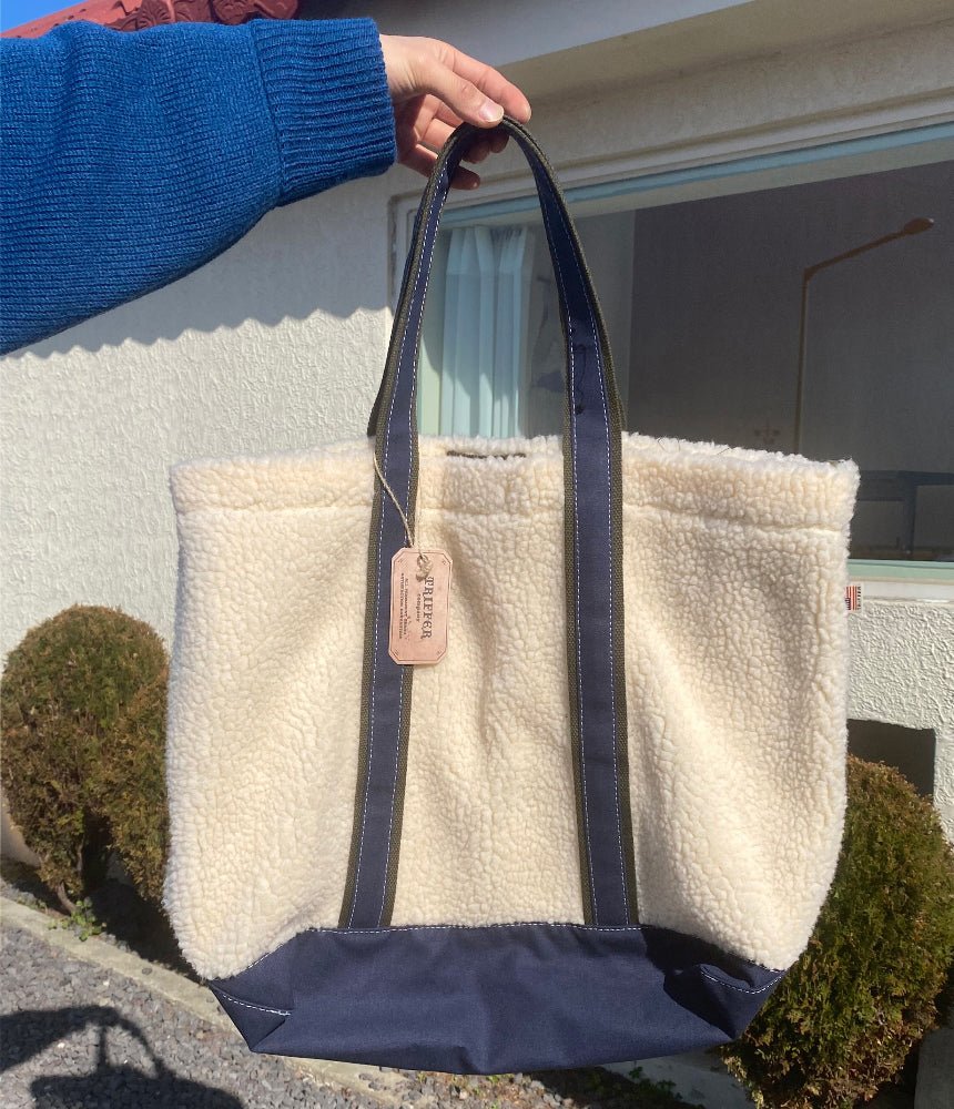 羊羔絨 拼接 帆布 寬底 肩背 托特包 - WHATEVER