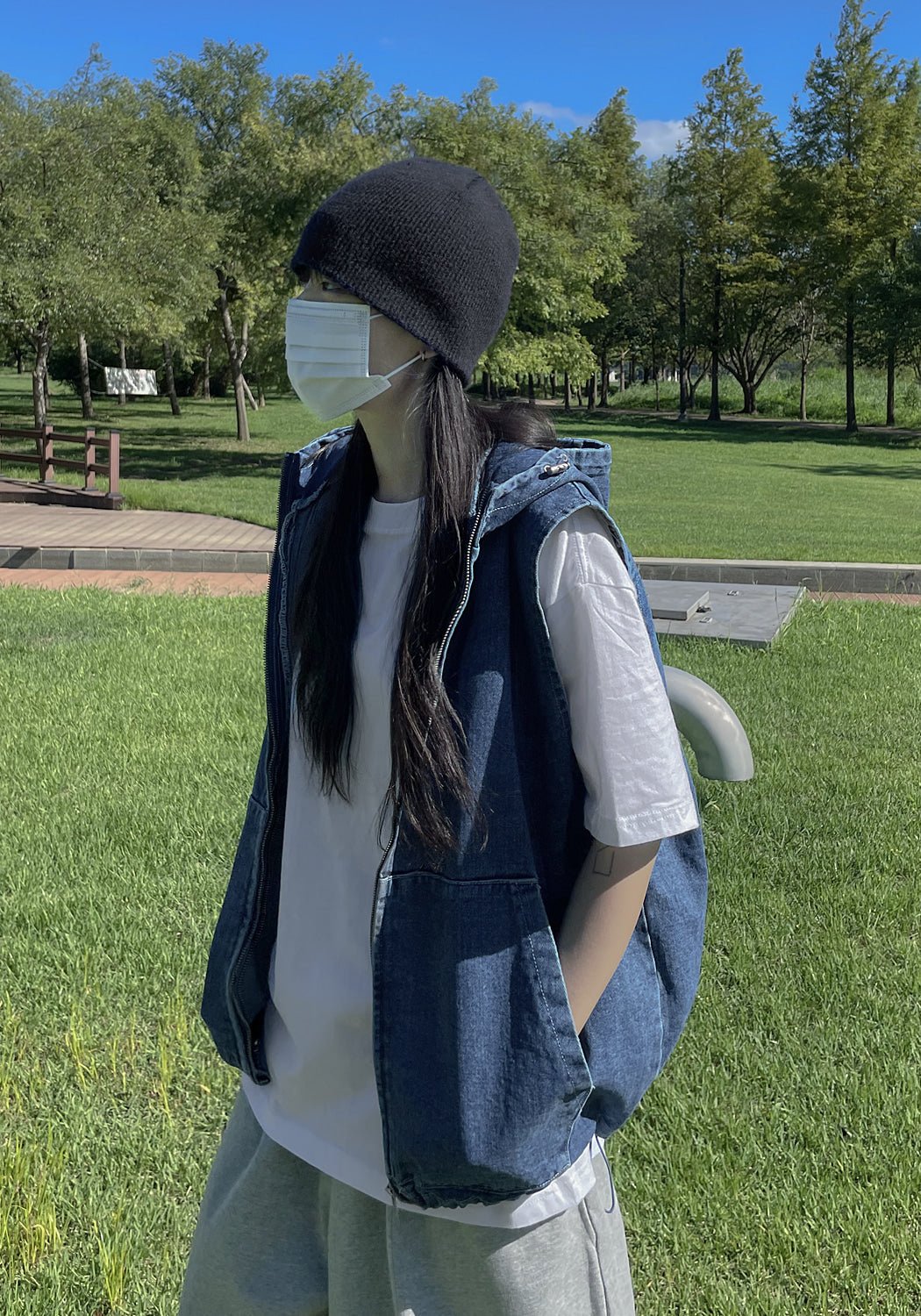丹寧 牛仔 連帽 背心 - WHATEVER STUDIO