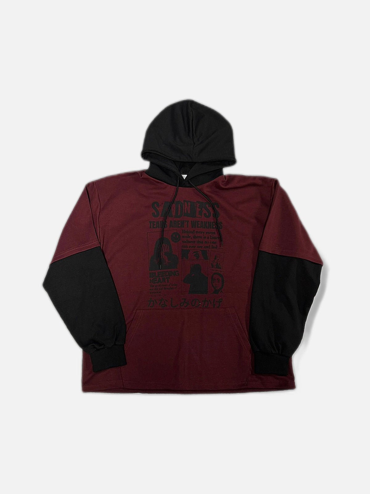 街頭 印花 拼色 假兩件 連帽 帽T / 3色 - WHATEVER STUDIO