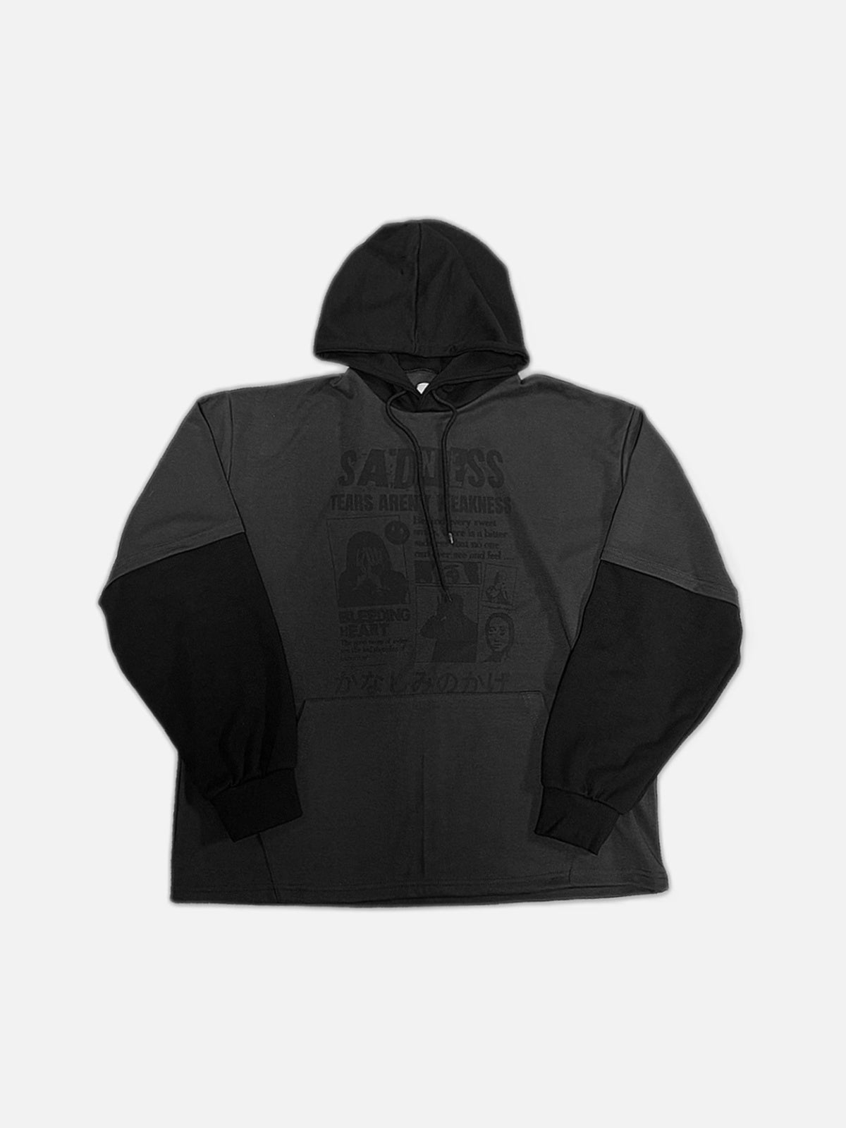 街頭 印花 拼色 假兩件 連帽 帽T / 3色 - WHATEVER STUDIO