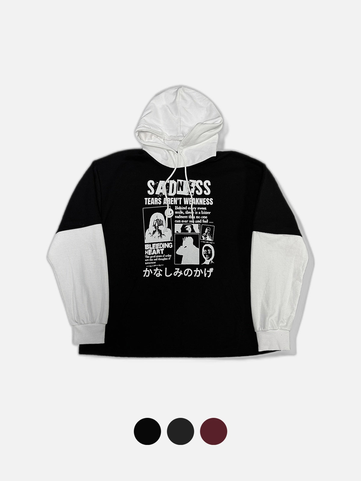 街頭 印花 拼色 假兩件 連帽 帽T / 3色 - WHATEVER STUDIO