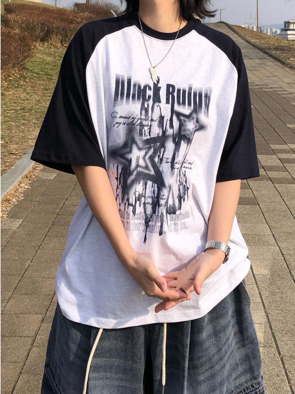 街頭 星芒印花 插肩袖 寬鬆 短袖 T恤 / 4色 - WHATEVER