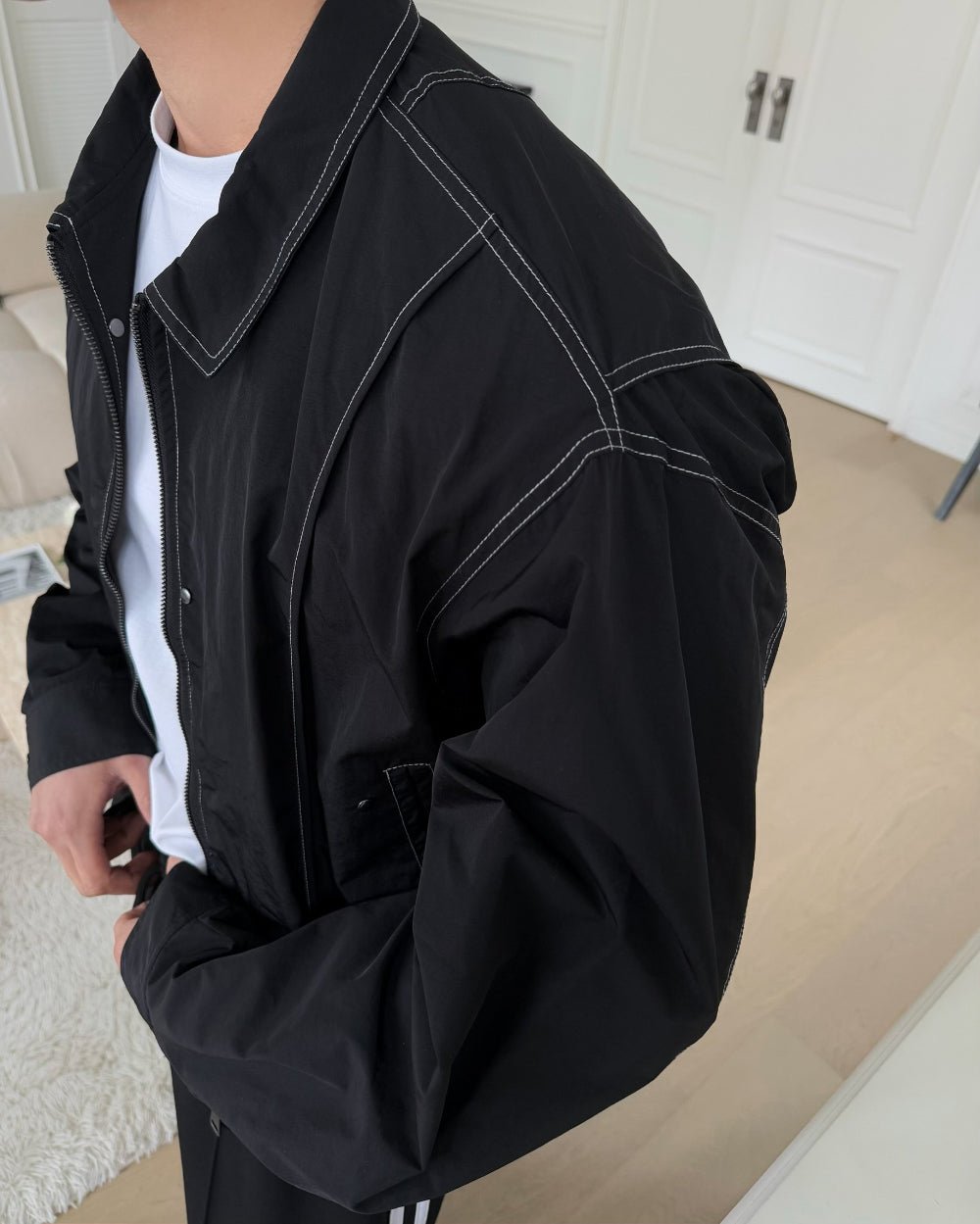 Two - Way Line Stitch Nylon Jacket - WHATEVER