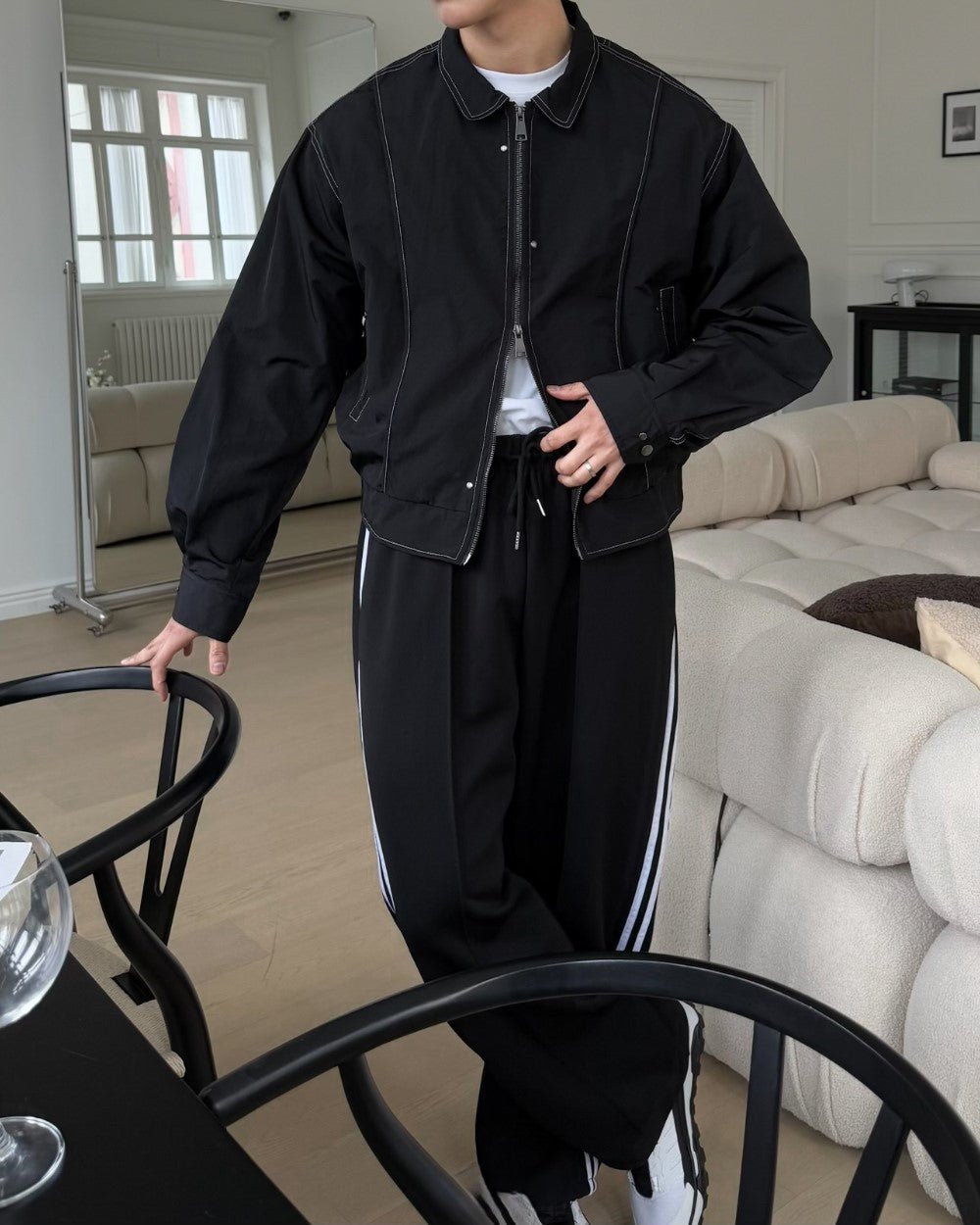 Two - Way Line Stitch Nylon Jacket - WHATEVER