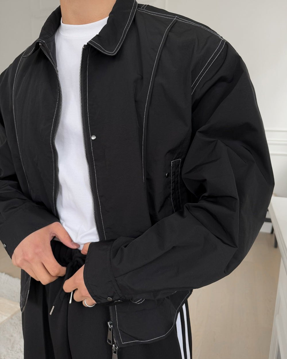 Two - Way Line Stitch Nylon Jacket - WHATEVER